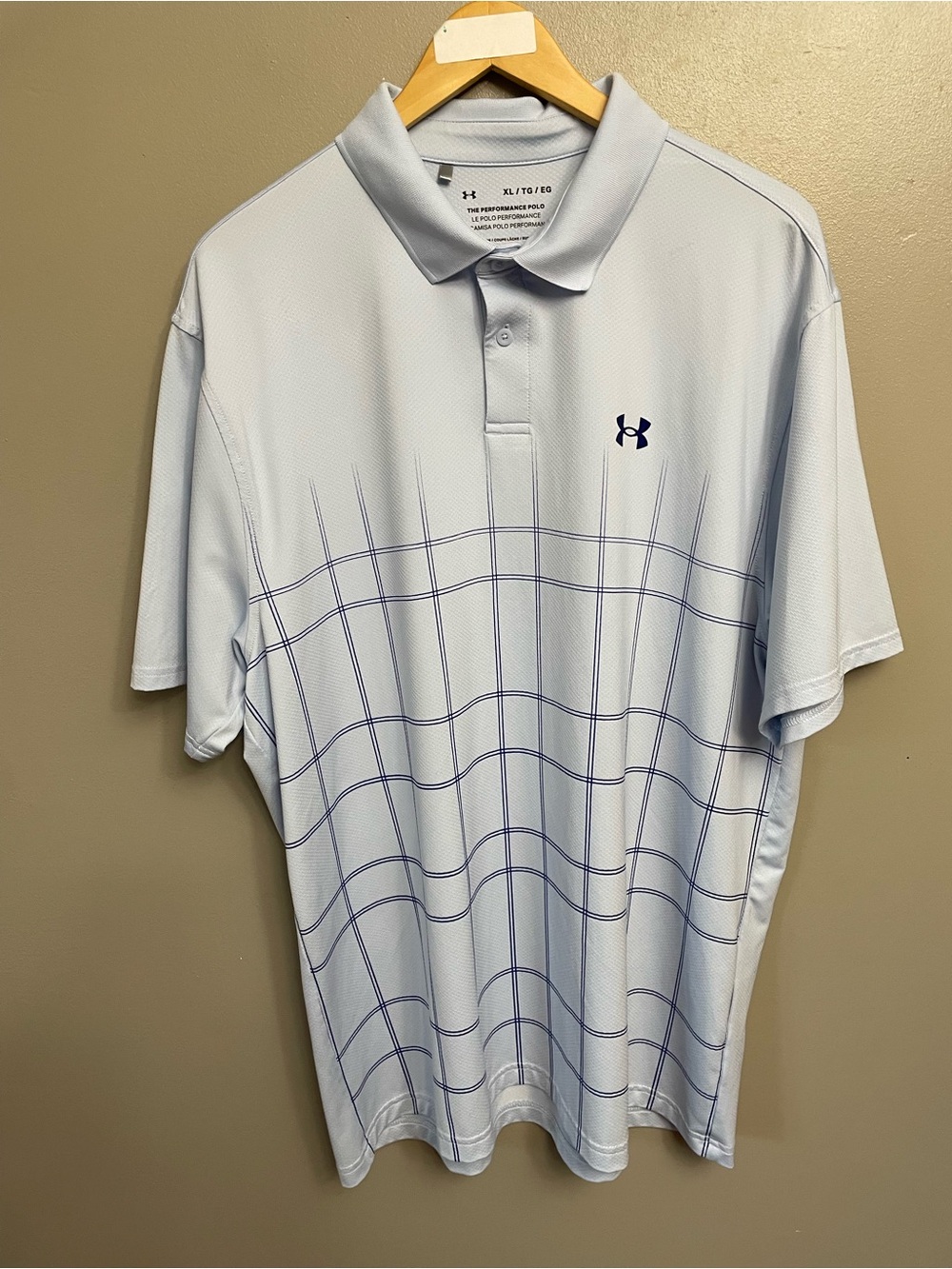 Under Armour Shirt Mens XL Blue Performance Polo Plaid Grid Short Sleeve Golf